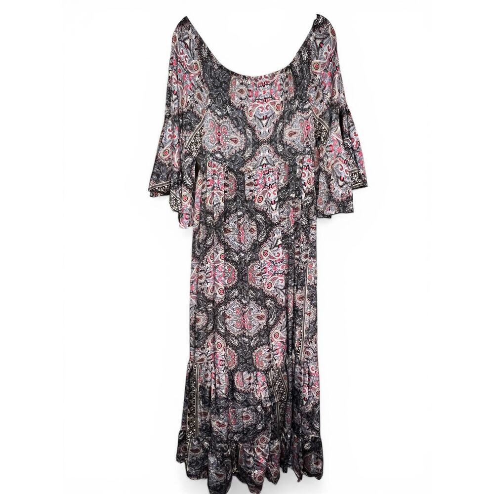NWT Earthbound Trading Co Boho Maxi Dress Paisley Tassel Tie Peasant Sleeve S M - Picture 4 of 13
